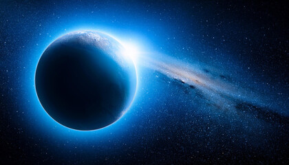 blue glow planet earth and eclipse in deep starry space new horizons finds blue skies and water ice 