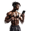 © xadartstudio - Muscular Man Listening to Music and Using Phone