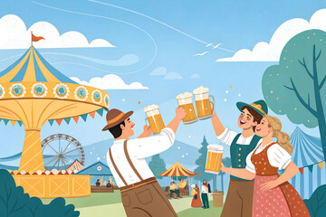 Oktoberfest celebration with beer and carousel