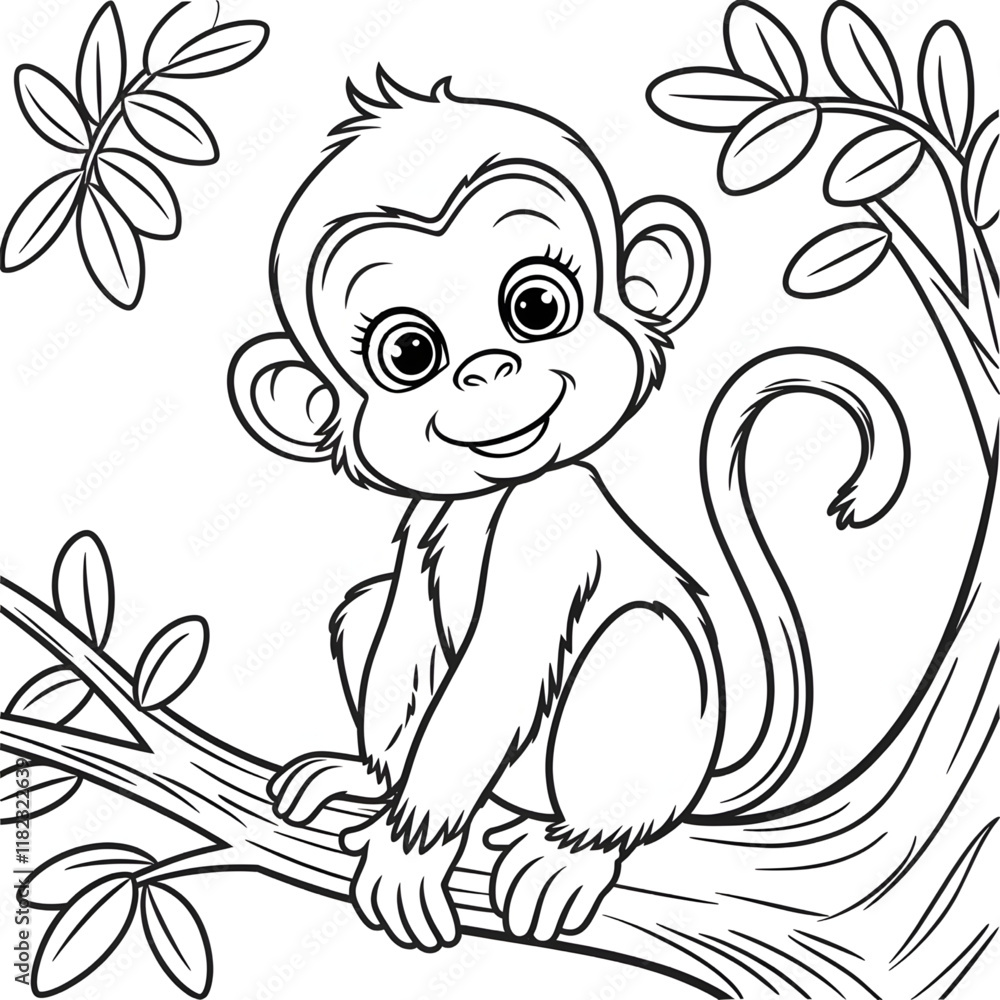 monkey line art coloring page Stock Vector | Adobe Stock