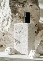 Aufkleber - Minimalist Beauty Product Display Against Textured Stone Background