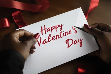 a young african american is handwriting a valentine card