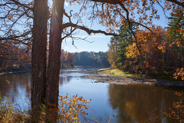 Wall Mural - bend in the mississippi river near brainerd minnesota on a bright autumn day