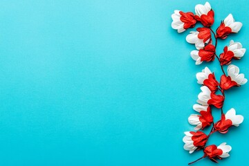 Poster - Heart-shaped sugar decorations on a festive blue background with room for text to make it a Valentine's Day treat