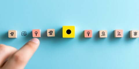 Hand Selecting Unique Icons on Colorful Background
