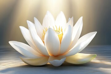 Wall Mural - A serene white lotus flower illuminated by soft light, symbolizing purity and tranquility.