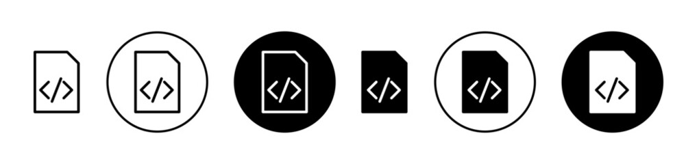 HTML script icons set in black filled and outlined style