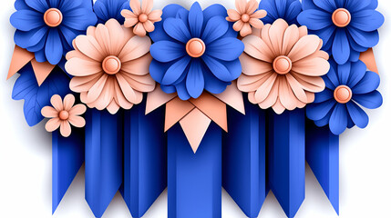 Poster - A colorful arrangement of blue and peach flowers with ribbons, ideal for decorative purposes or celebrations.