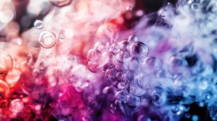 Wall Mural - Abstract image of bubbles and smoke in vibrant colors, evoking a sense of movement.