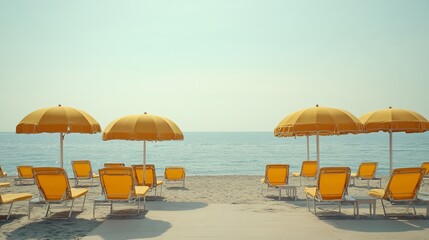 Wall Mural - Sunny Beach Umbrellas and Chairs