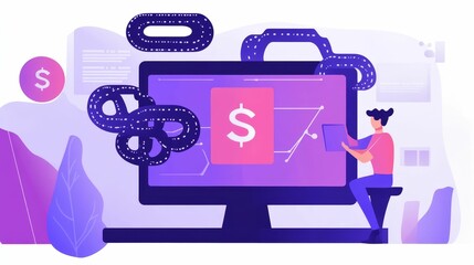 Person monitors digital financial data flow.