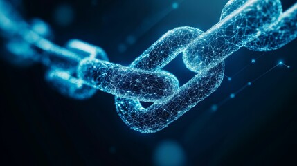 Abstract glowing chain links, interconnected network.
