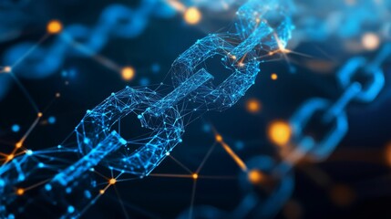 Abstract chain, glowing nodes, interconnected network.