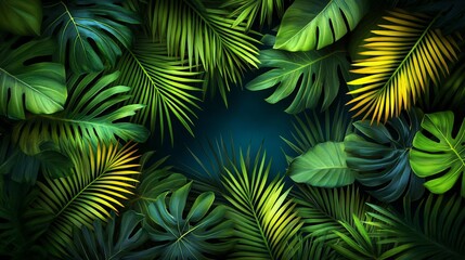 Wall Mural - Lush Tropical Leaves Background Dark Green Monstera Palm Foliage