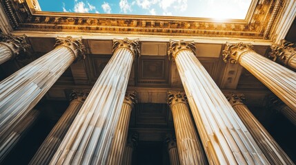 Wall Mural - Ornate columns support a classical building's facade.