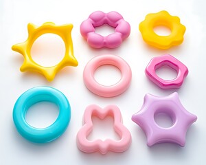 Silicone baby teething rings in fun shapes and vibrant colors