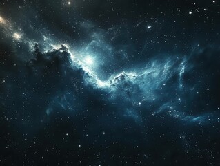 Wall Mural - cosmic space-inspired digital background with deep blue nebula and ethereal white light streams on d