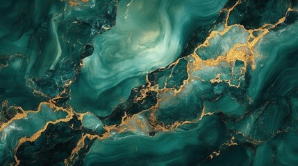 Wall Mural - luxurious emerald green marble texture with elegant gold veining creating sophisticated abstract pattern