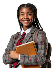 Wall Mural - PNG Happy African American high school girl backpack student uniform.