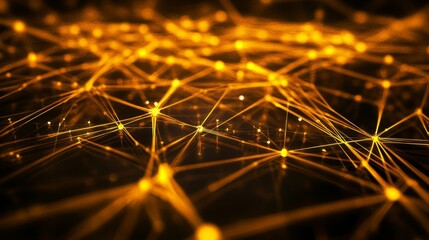 Golden network; glowing nodes, connected lines.