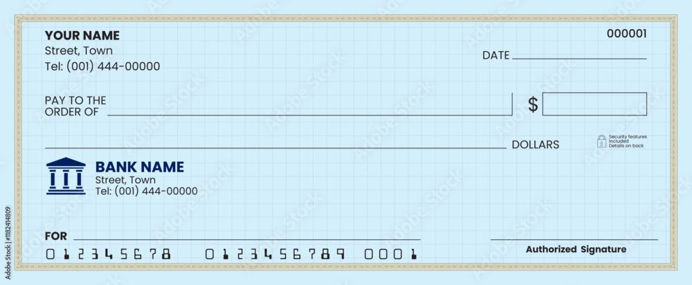 Cheque Layout Example With Information Blank check template, bank cheque vector, customizable design ...