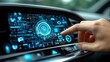 © aritha - A close-up of a touchscreen interface in a vehicle, showcasing digital controls and graphics.
