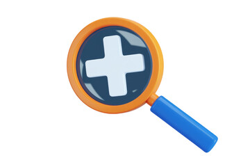 Leinwandbilder - 3D render of a magnifying glass with a plus sign, symbolizing search and addition. background removed