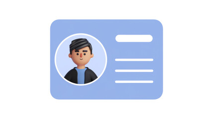 Fototapete - 3D render of a man's profile on a light blue ID card. background removed