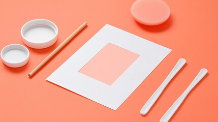 Canvas Print - Coral Minimalist Mockup, Blank Card with  Accessories