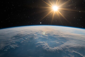 Wall Mural - the sun is shining brightly on the earth, illuminating the planet