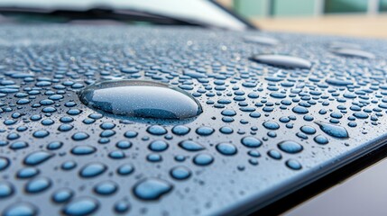 Poster - A close up of water droplets on a car windshield