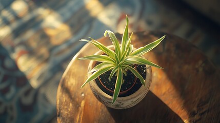 Wall Mural - A captivating indoor plant in a stylish pot, bathed in warm sunlight.  A serene and elegant display of nature's beauty, perfect for any home decor enthusiast.