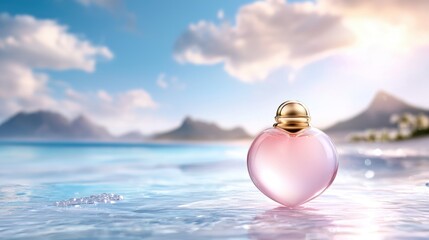 Poster - A bottle of perfume sitting on top of a beach