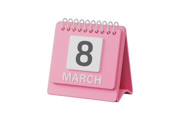 Poster - Pink March 8th calendar, 3D render. International Women's Day. background removed