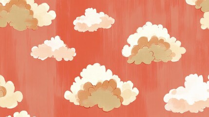 Wall Mural - Abstract Coral Sky Cloudscape Seamless Pattern