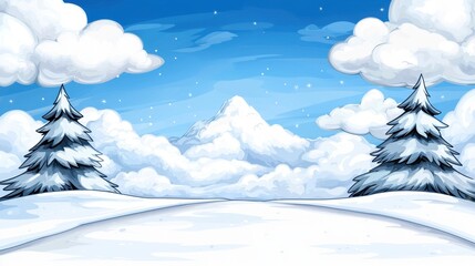 Poster - A snowy landscape with trees and clouds in the sky