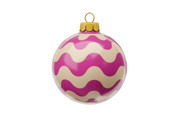 Poster - Pink and beige wavy Christmas ball ornament with golden cap, isolated on transparent background. background removed
