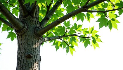Bark of Quercus lusitanica tree on white background, evergreen, botanical