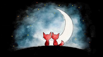 Poster - A couple of red cats sitting on top of a hill next to a crescent