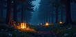 © Sarayuth - Softly glowing lanterns illuminate a serene and peaceful night scene in a forest clearing, tranquil, serenity