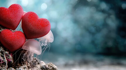 Poster - A group of red hearts sitting on top of a rock