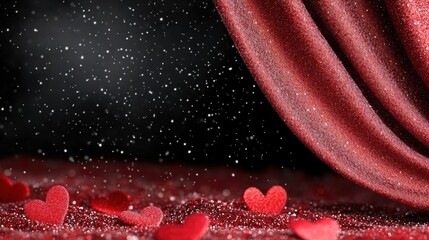 Poster - A red curtain with hearts falling out of it