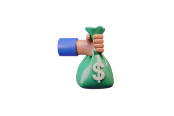 Aufkleber - A 3D rendering of a hand holding a money bag, symbolizing wealth and finance. background removed