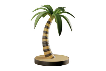 Poster - Stylized 3D render of a cartoon palm tree with a segmented trunk, isolated on transparent background. background removed