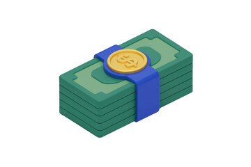 Aufkleber - A 3D render of a stack of money secured with a blue band and a gold dollar coin. background removed