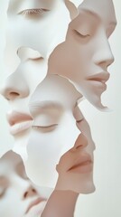 Aufkleber - Ethereal Layered Paper Faces in Dreamlike Composition