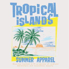 Wall Mural - Beach Graphics. Summer vector. adventure. oranges graphics. beach print. hand drawn art. palm tree beach. tropical orange fruit. t shirt, sweatshirt, apparel clothing design.