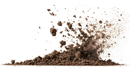 Wall Mural - Dry soil explosion side view Isolated on white background