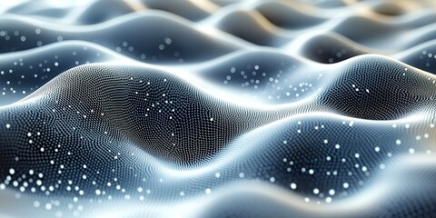 Wall Mural - digital wave patterns create a mesmerizing three-dimensional landscape filled with luminous particle
