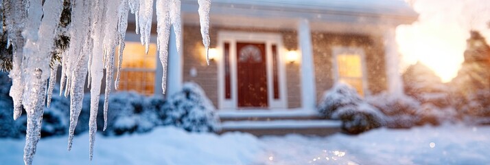 Wall Mural - icicles hanging from roof over front door 